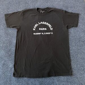 Karl Lagerfeld Paris Shirt Mens Large Black Graphic Coordinates Tee T-Shirt